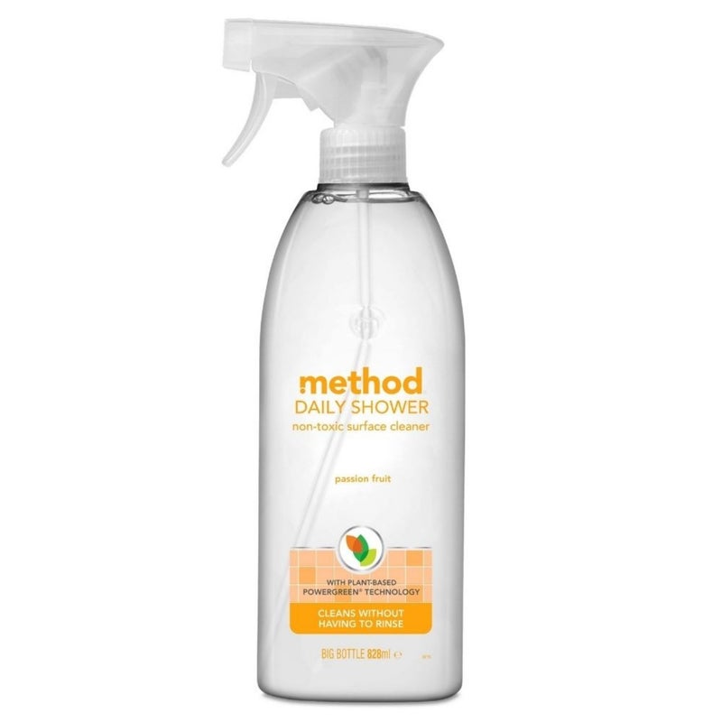 Method Daily Shower Cleaner Spray, Prevents Soap Scum & Mildew, No Scrubbing Required, Passion Fruit Scent, Non-Toxic  - 828 ml - Image 1